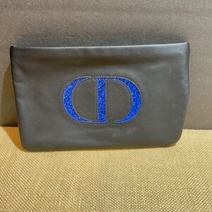 Christian Dior Small Cosmetic Pouch MAKEUP BAG with Zipper Faux Leather 10" x 6"